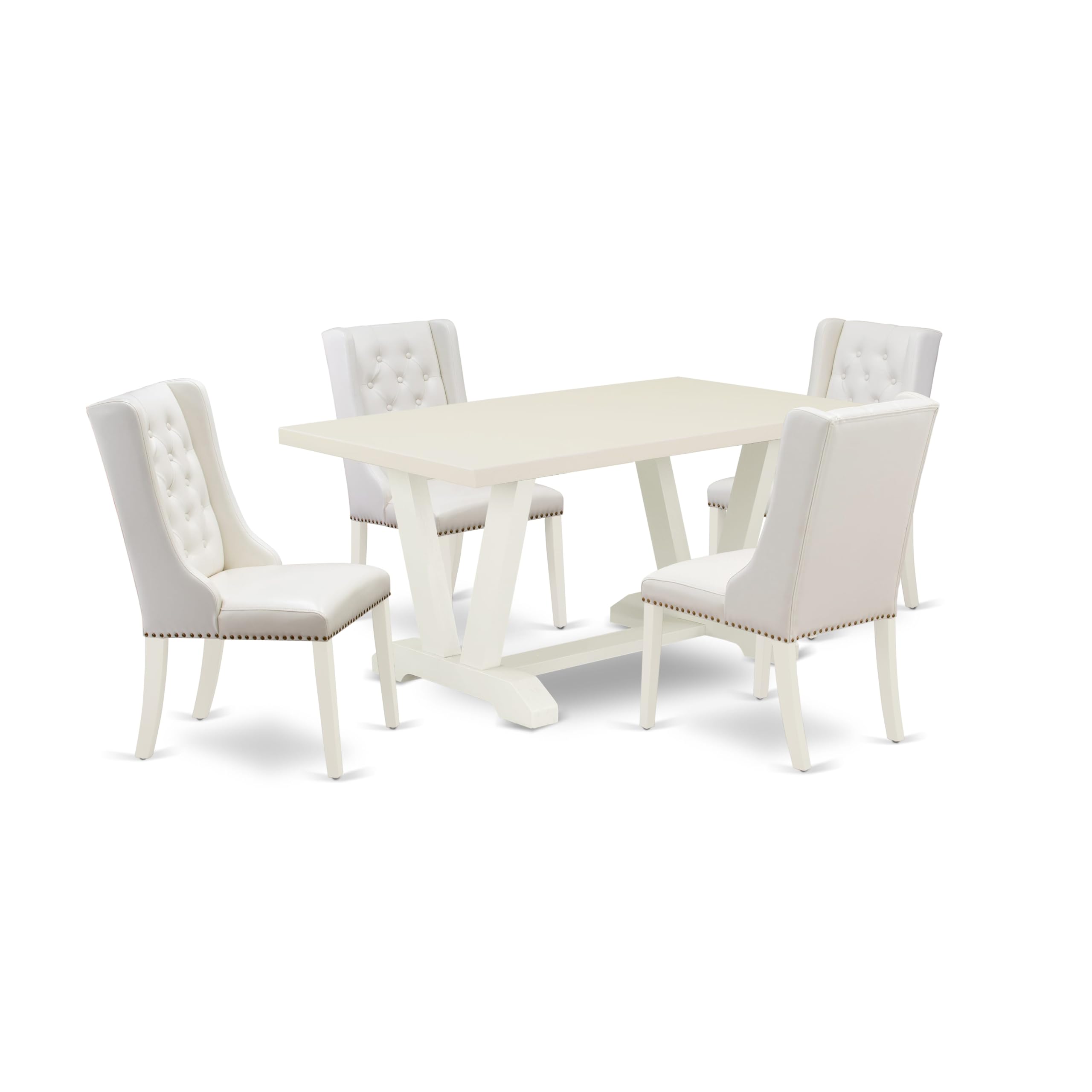East West Furniture V026FO244-5 5 Piece Dining Table Set for 4 Includes a Rectangle Kitchen Table with V-Legs and 4 Light grey Faux Leather Upholstered Chairs, 36x60 Inch, Multi-Color